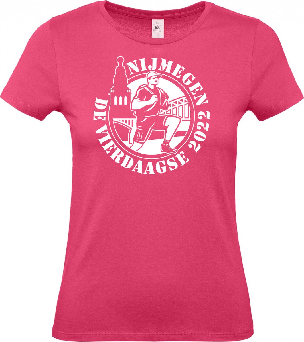 Dames t-shirt CartoonShirt De Vierdaagse |Wandelvierdaagse | Vierdaagse Nijmegen | Roze woensdag | Roze | maat L